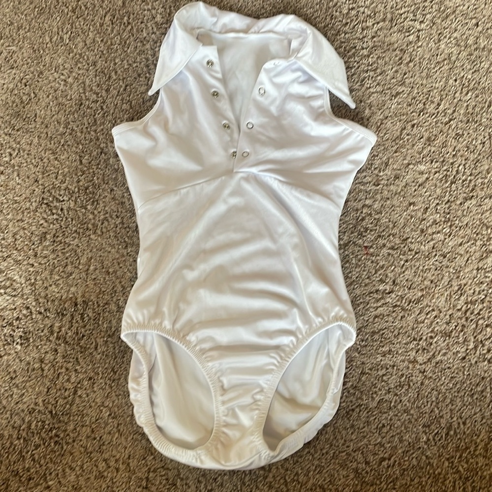 Curtain Call white leotard with collar
011